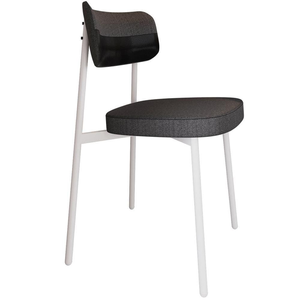 Cadeira Estofada Para Sala De Jantar Astrid Branco C01 Linho Preto Courino Preto - Lyam Decor