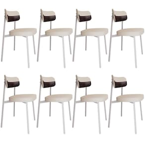 Kit 08 Cadeiras Estofada Para Sala De Jantar Astrid Branco C01 Linho Palha Courino Café - Lyam Decor