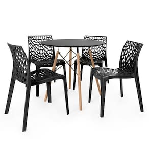 Conjunto Mesa De Jantar Redonda Eiffel Preta 80cm Com 4 Cadeiras Gruvyer - Preto