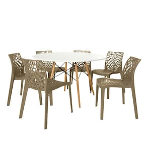 Conjunto Mesa De Jantar Redonda Eiffel Branca 120cm Com 6 Cadeiras Gruvyer - Nude