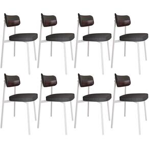 Kit 08 Cadeiras Estofada Para Sala De Jantar Astrid Branco C01 Linho Preto Courino Café - Lyam Decor
