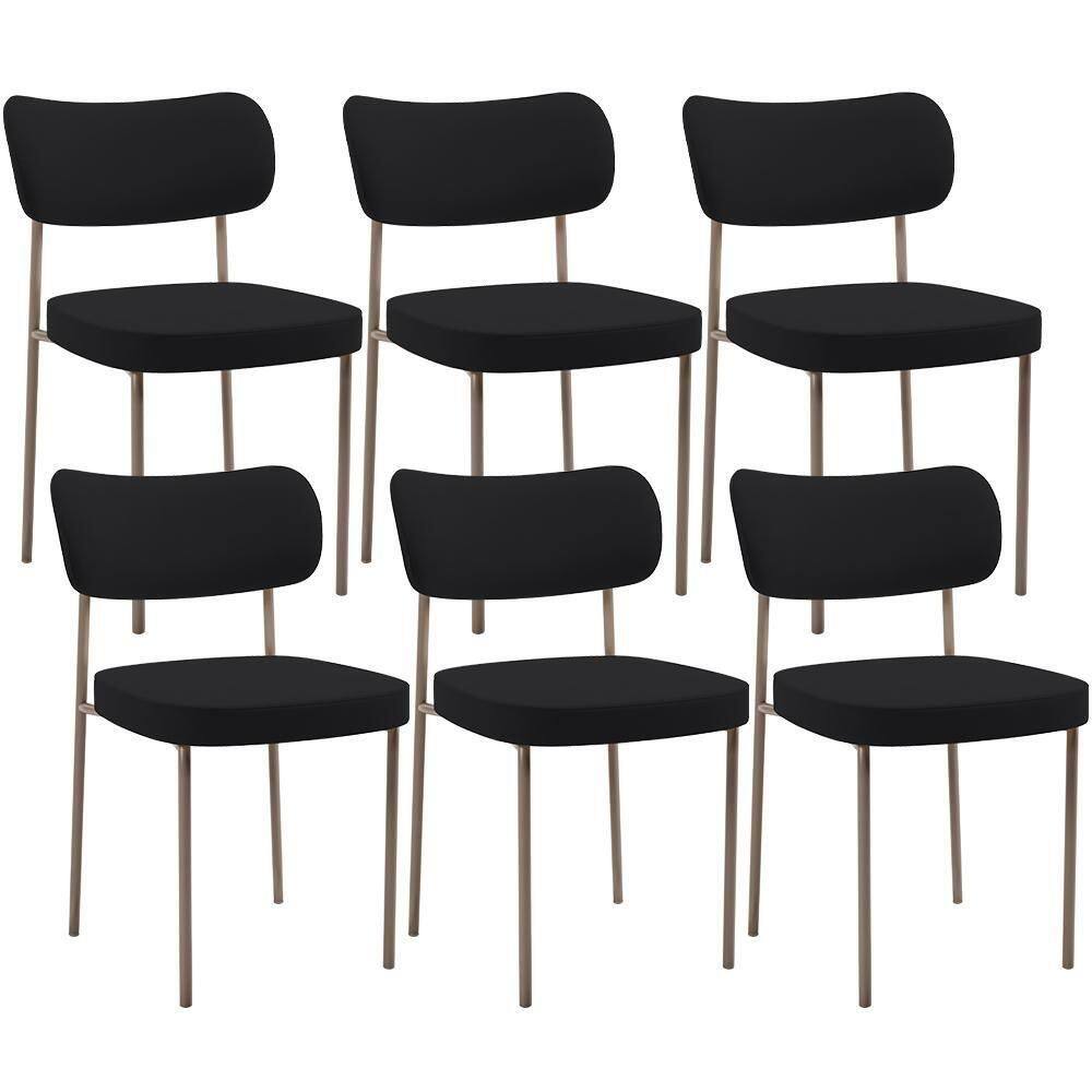 Kit 06 Cadeiras Estofadas Para Sala De Jantar Melina Base Arena L02 Suede Preto - Lyam Decor