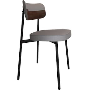Cadeira Estofada Para Sala De Jantar Astrid Preto C01 Linho Cinza Courino Whisky - Lyam Decor
