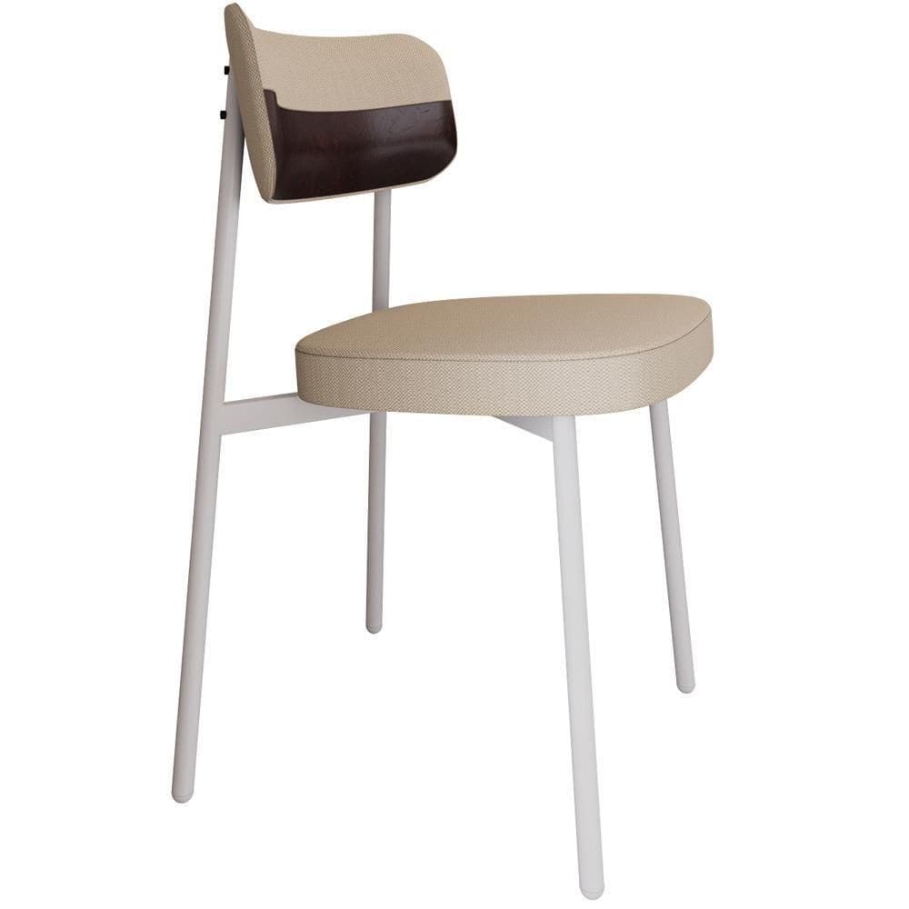 Cadeira Estofada Para Sala De Jantar Astrid Branco C01 Linho Areia Courino Café - Lyam Decor