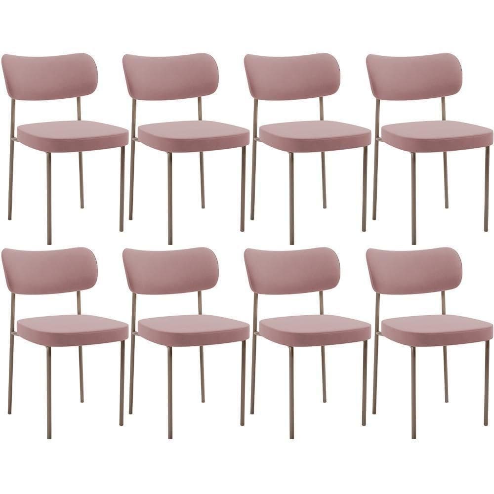 Kit 08 Cadeiras Estofadas Para Sala De Jantar Melina Base Arena L02 Suede Rosê - Lyam Decor