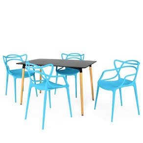Conjunto Mesa De Jantar Retangular Eiffel Preta 120x80cm Com 4 Cadeiras Allegra - Azul