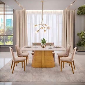 Conjunto Mesa De Jantar Ryze Com 06 Cadeiras Sofia Dj Moveis Off White Com Neve