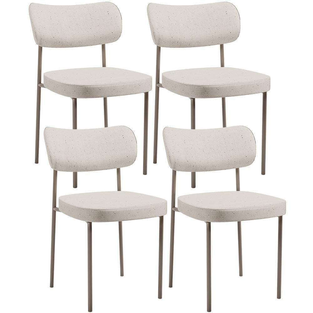 Kit 04 Cadeiras Decorativa Estofada Para Sala De Jantar Melina Base Arena L02 Linho Cru - Lyam Decor