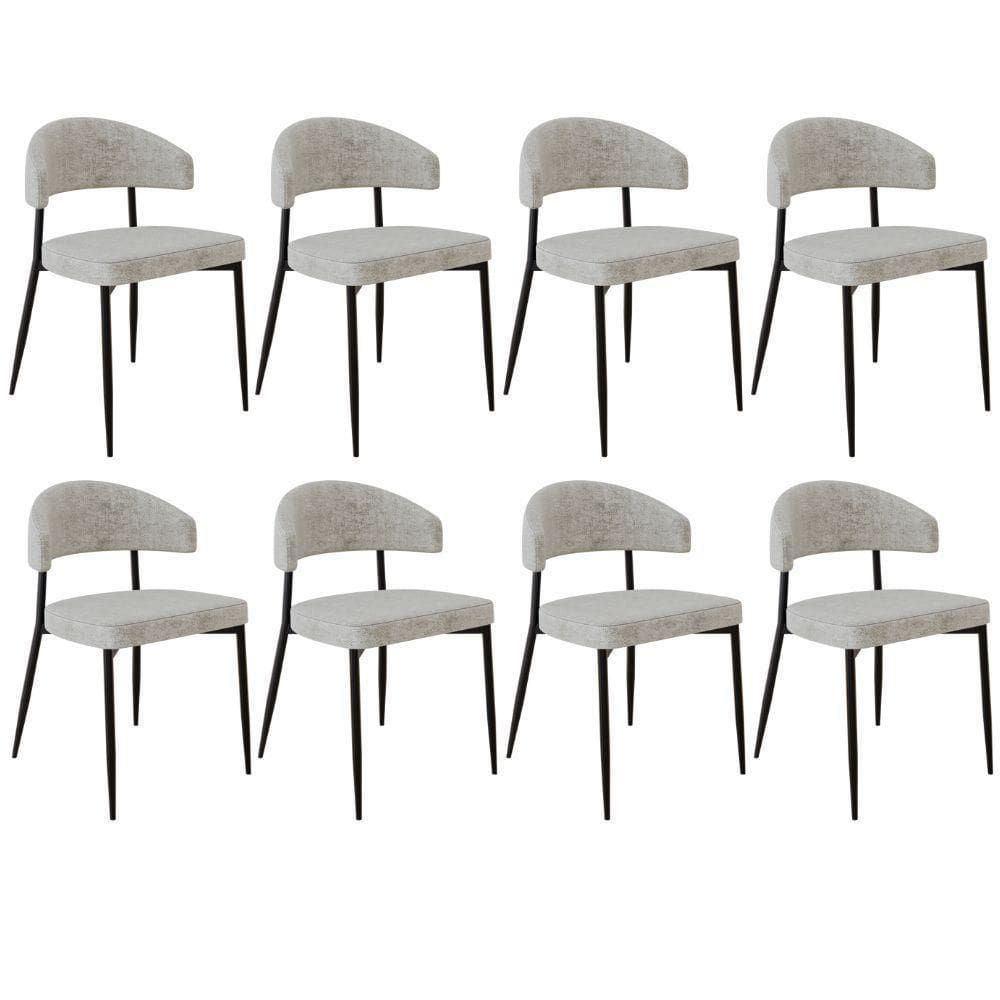 Kit 08 Cadeiras Estofada Para Sala De Jantar Serena Preto C01 Linho Lautrec Off White - Lyam Decor
