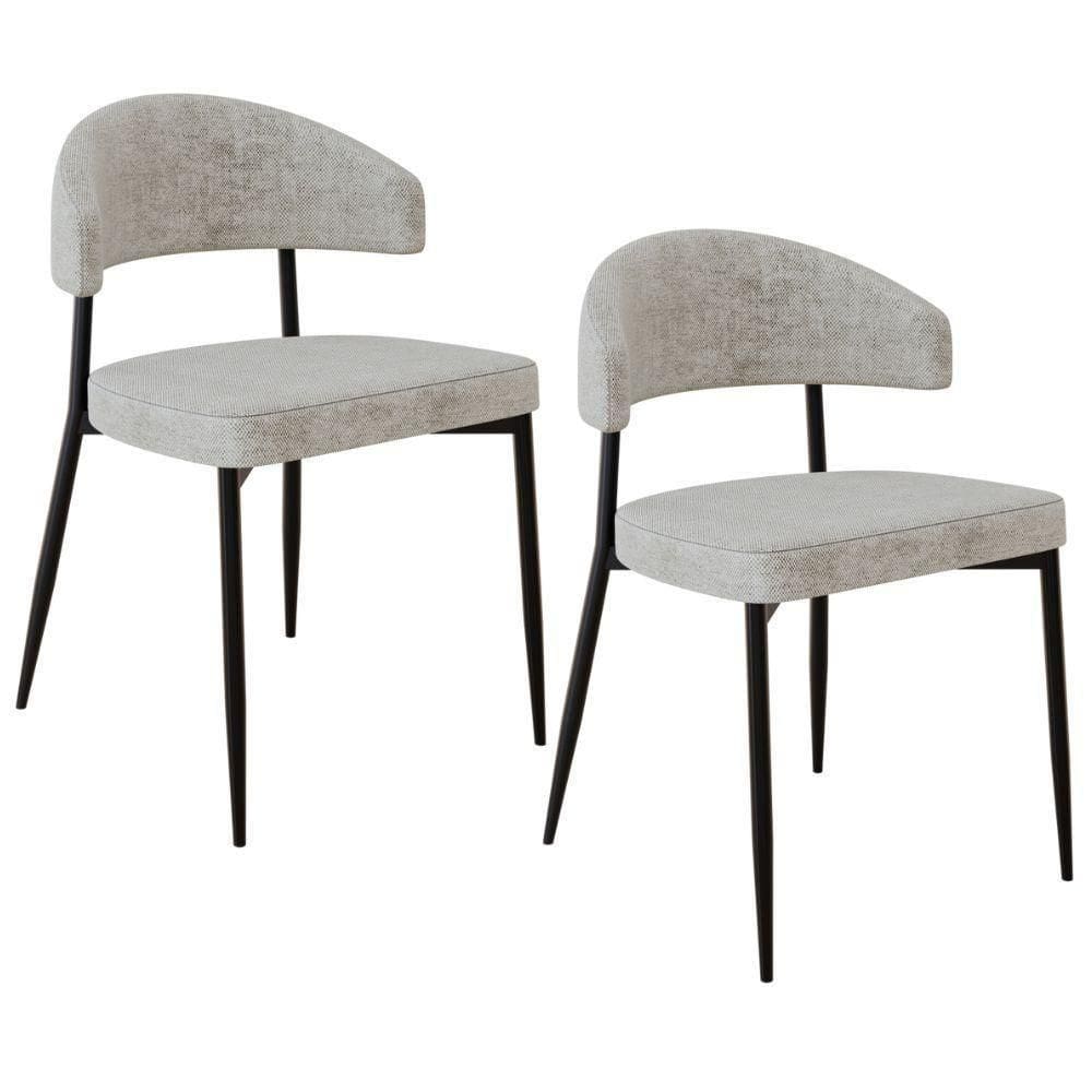 Kit 02 Cadeiras Estofada Para Sala De Jantar Serena Preto C01 Linho Lautrec Off White - Lyam Decor