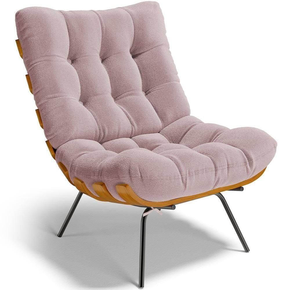 Poltrona Decorativa Costela L02 Bouclê Rosê - Lyam Decor