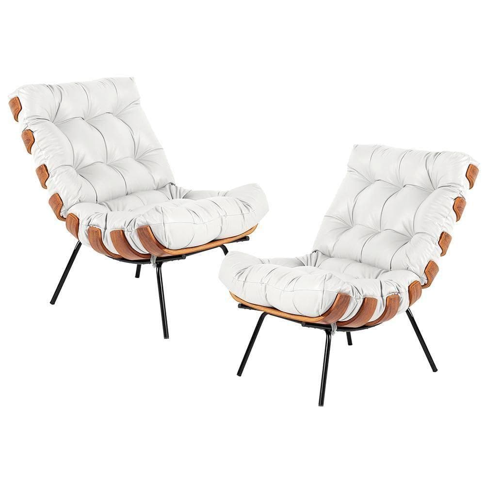 Kit 02 Poltronas Sala De Estar Costela L04 Couro Branco