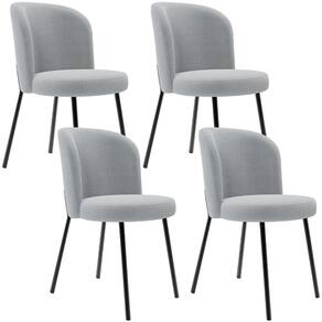 Kit 4 Cadeiras Sala De Jantar Estofada Gavi L02 Bouclê Cinza - Lyam Decor