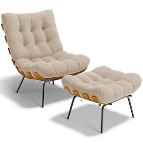 Poltrona Costela L02 Com Puff Suede Bege - Lyam Decor