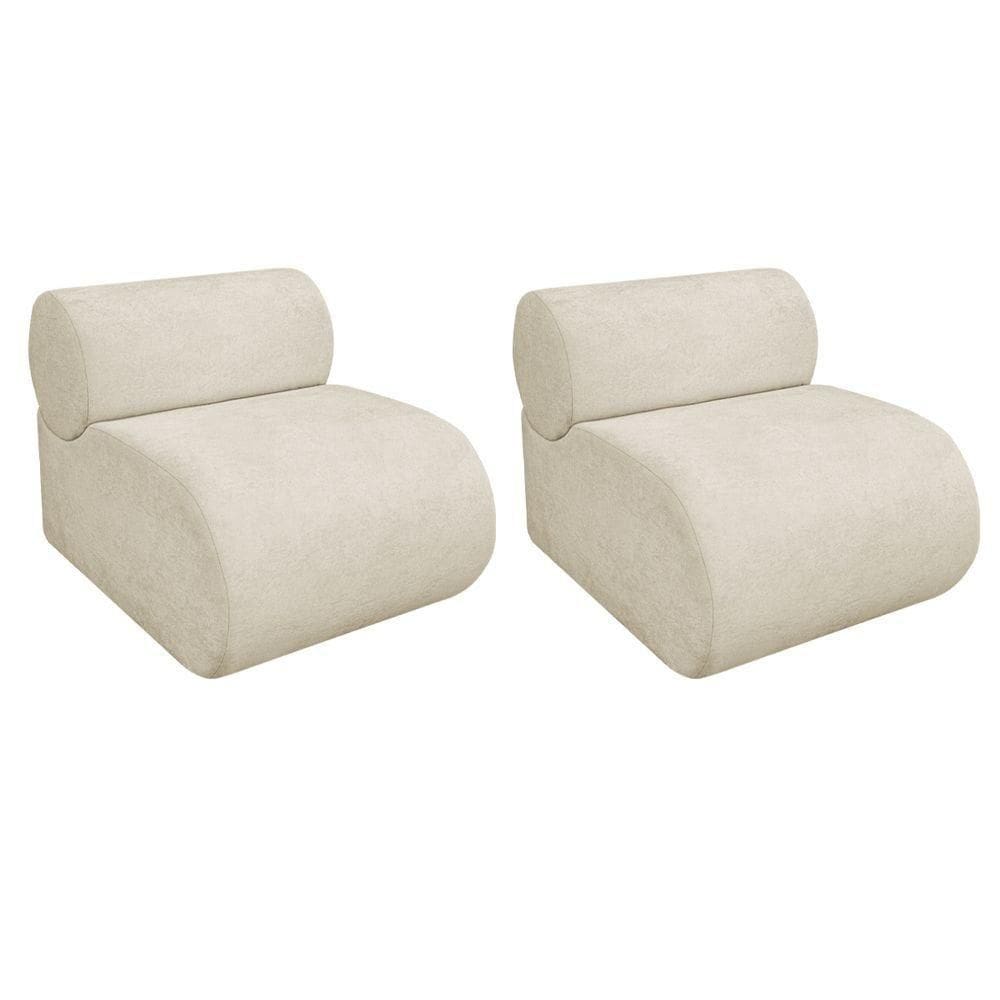 Kit 2 Poltronas Decorativas Orgânica Virgínia Bouclé - Doce Sonho Móveis Bege