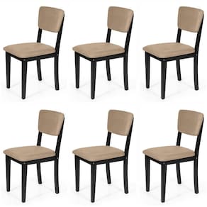 Conjunto 6 Cadeiras De Jantar Estofada Em Madeira Maciça Ella Preto/marrom Claro