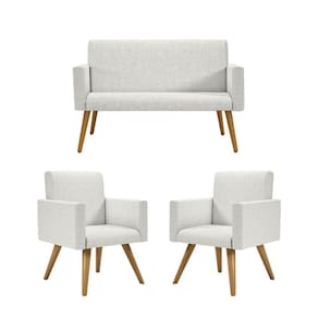 Kit Namoradeira + 02 Poltronas Decorativas Linho linho Bege