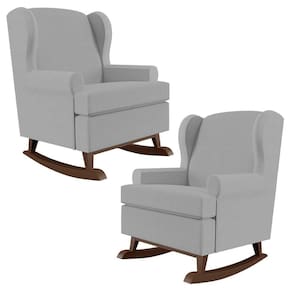 Kit 02 Poltronas Malu Base De Madeira P02 Linho Cinza