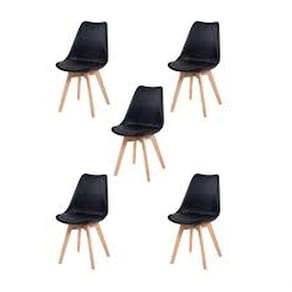 Kit C|5 Cadeira Leda Preta Charles Eames Wood Com Almofada
