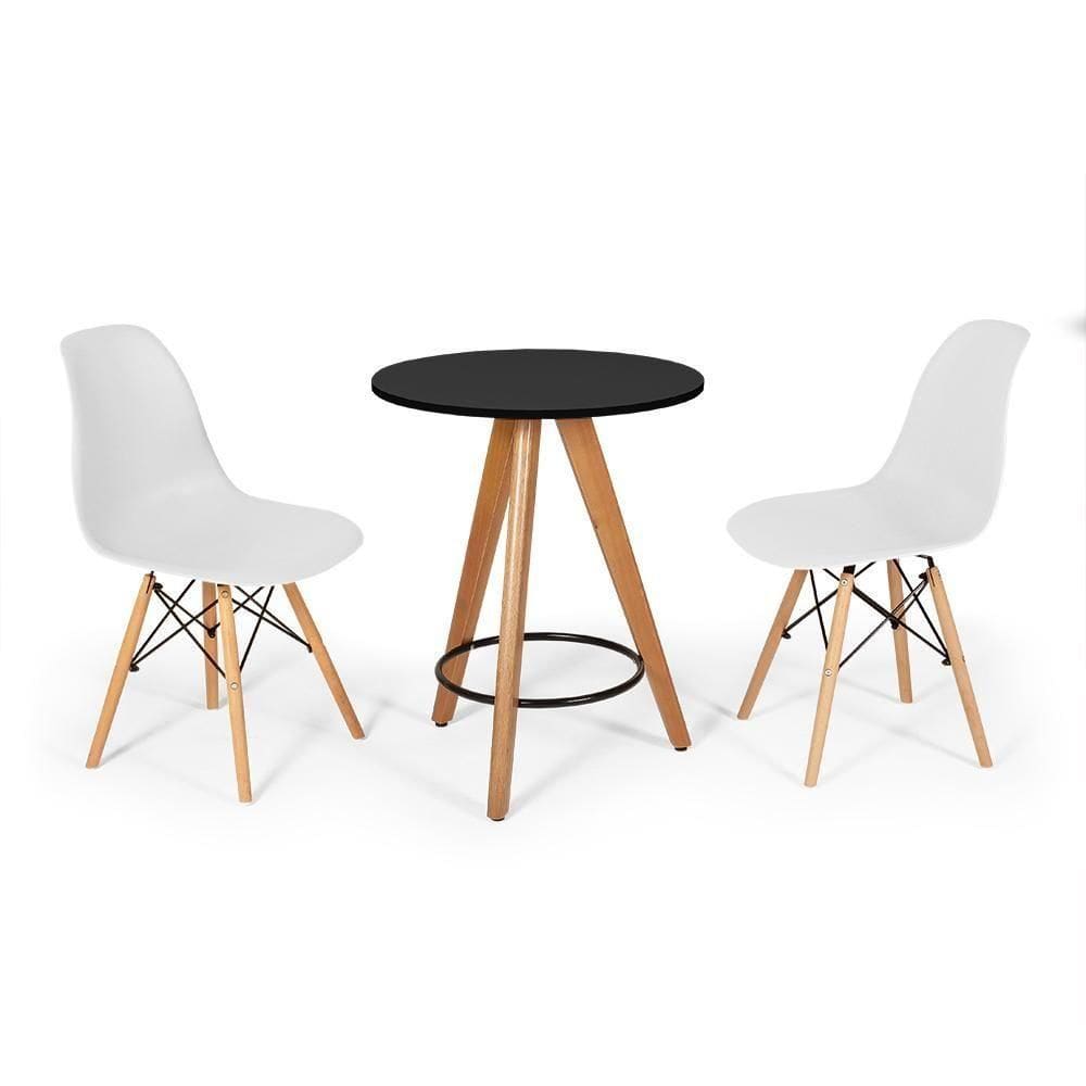 Conjunto Mesa Redonda Aline 70Cm Preta Com 2 Cadeiras Eames Eiffel - Branco