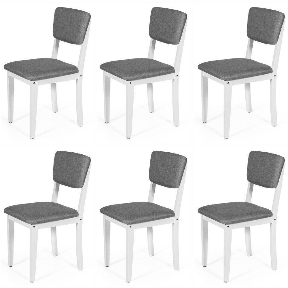 Conjunto 6 Cadeiras De Jantar Estofada Em Madeira Maciça Ella Branco/cinza Escuro