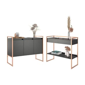 Conjunto Buffet E Aparador Industrial - Preto Cobre Preto Cobre