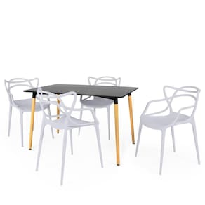 Conjunto Mesa De Jantar Retangular Eiffel Preta 120x80cm Com 4 Cadeiras Allegra - Cinza