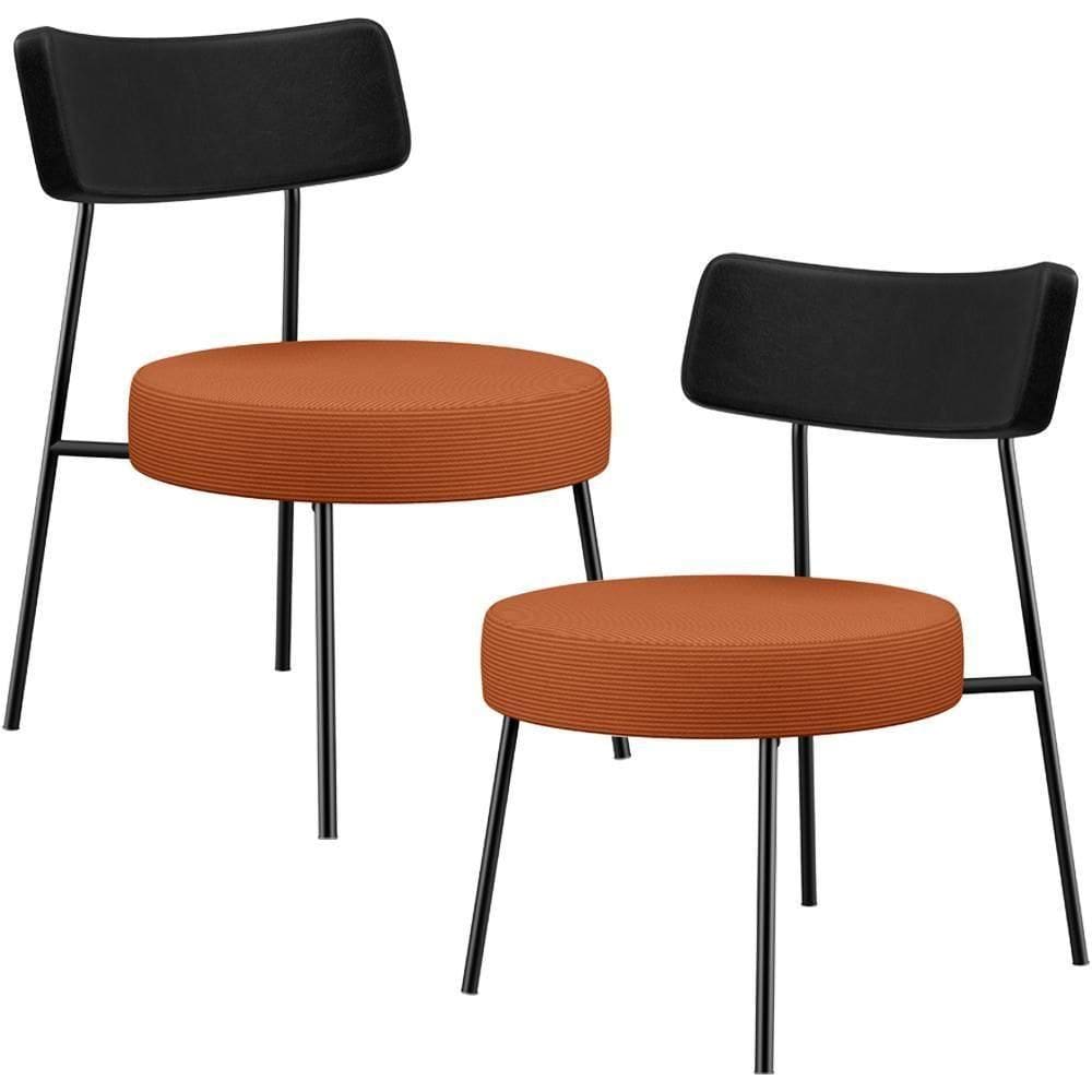 Kit 02 Poltronas Decorativas Sala De Estar Londres L02 Couríssimo Preto Tecido Terracota - Lyam