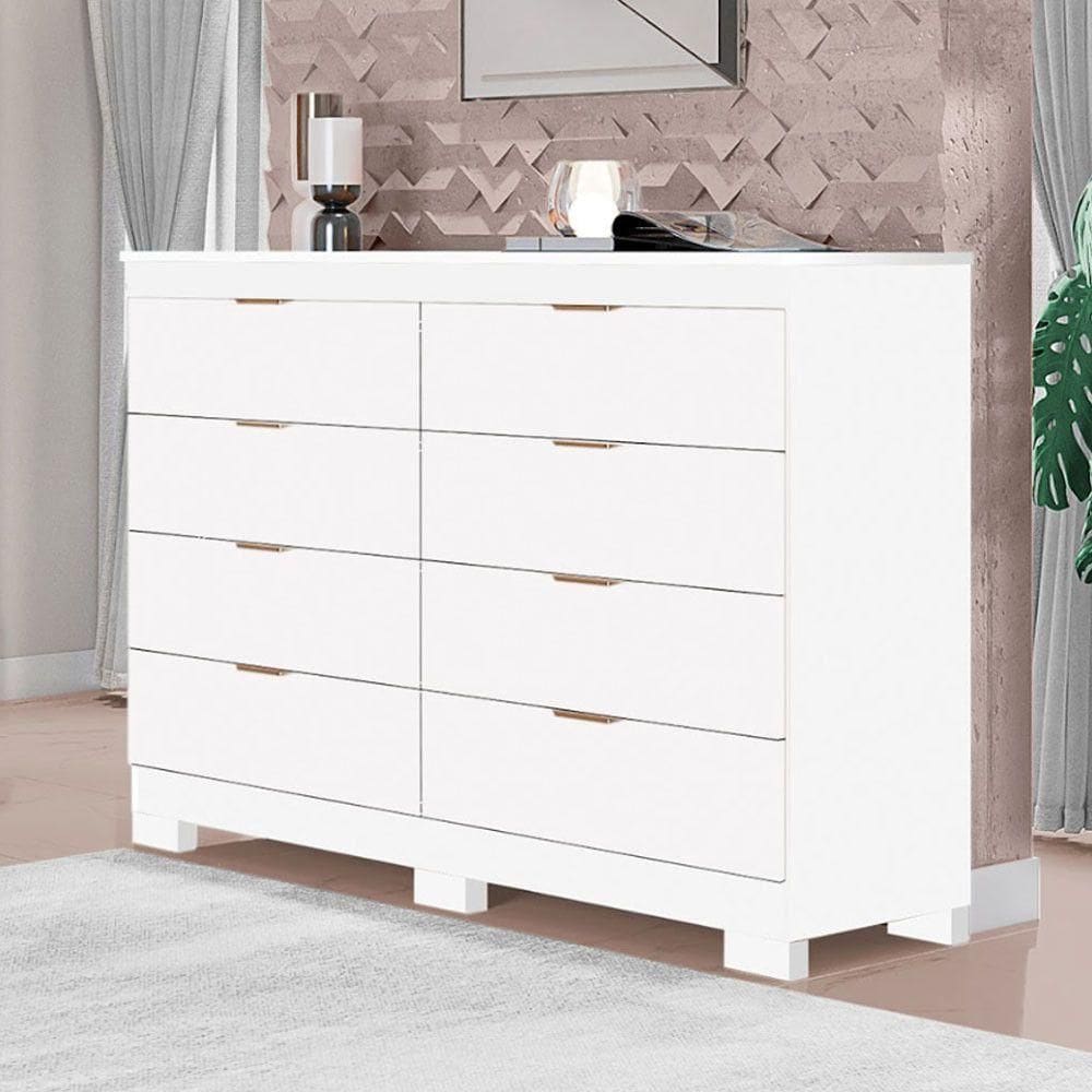 Cômoda Isadora Com 8 Gavetas Em Mdf Premium E Kit De Pés Tuboarte Branco