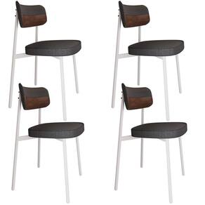 Kit 04 Cadeiras Estofada Para Sala De Jantar Astrid Branco C01 Linho Preto Courino Whisky - Lyam Decor