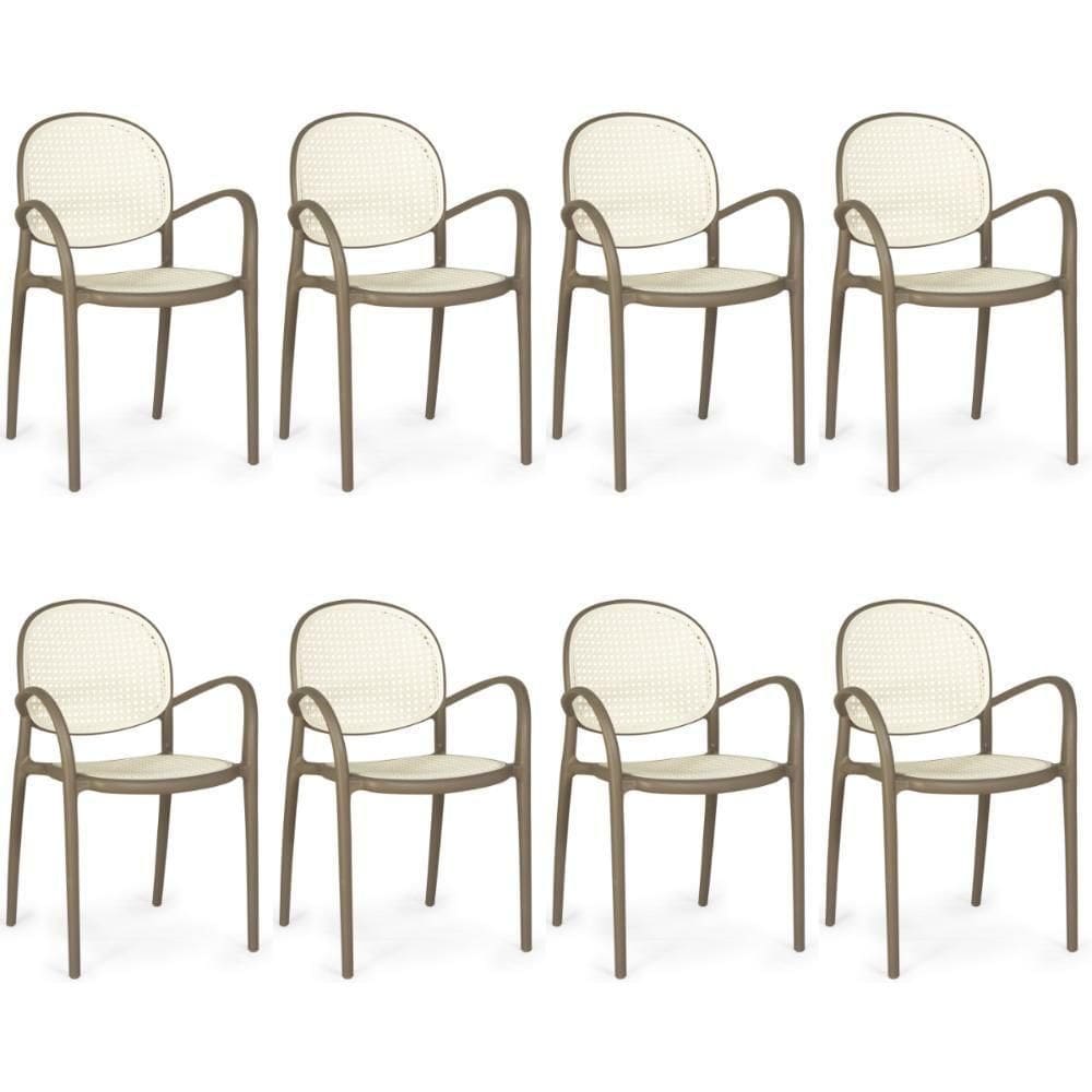 Kit 8 Cadeiras De Jantar Roma Com Braço Para Sala E Cozinha - Branco/cinza Escuro