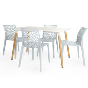 Conjunto Mesa De Jantar Retangular Eiffel Branca 120x80cm Com 4 Cadeiras Gruvyer - Cinza