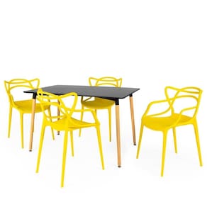 Conjunto Mesa De Jantar Retangular Eiffel Preta 120x80cm Com 4 Cadeiras Allegra - Amarelo