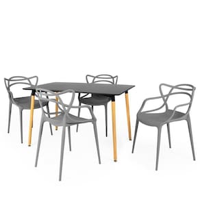 Conjunto Mesa De Jantar Retangular Eiffel Preta 120x80cm Com 4 Cadeiras Allegra - Cinza Escuro