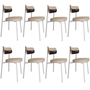 Kit 08 Cadeiras Estofada Para Sala De Jantar Astrid Branco C01 Linho Areia Courino Café - Lyam Decor