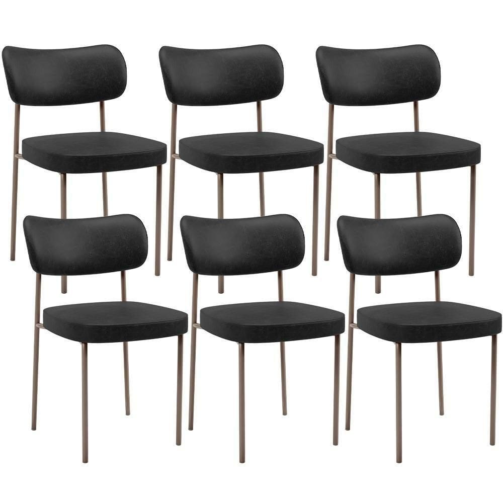 Kit 06 Cadeiras Estofadas Para Sala De Jantar Melina Base Arena L02 Couríssimo Preto - Lyam Decor