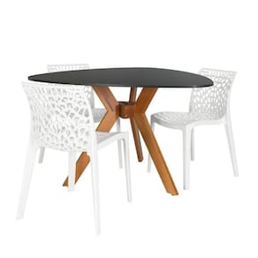 Conjunto Mesa De Jantar Orgânica Nina 120cm Preta Com 3 Cadeiras Gruvyer - Branco