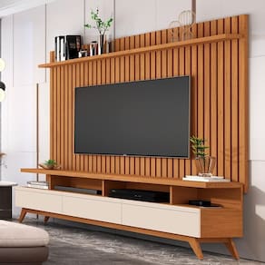 Conjunto Painel Ripado E Rack Eslôvenia Nature Off White