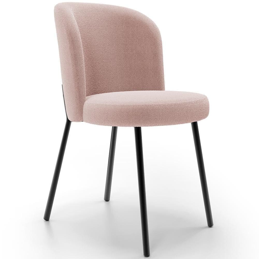 Cadeira Para Sala De Jantar Cozinha Estofada Gavi L02 Bouclê Rosê - Lyam Decor