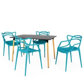 Conjunto Mesa De Jantar Retangular Eiffel Preta 120x80cm Com 4 Cadeiras Allegra - Turquesa