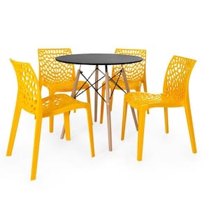 Conjunto Mesa De Jantar Redonda Eiffel Preta 80cm Com 4 Cadeiras Gruvyer - Amarelo