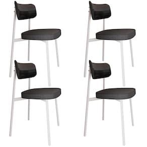 Kit 04 Cadeiras Estofada Para Sala De Jantar Astrid Branco C01 Linho Preto Courino Preto - Lyam Decor