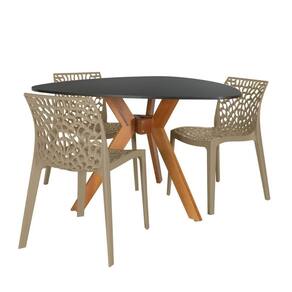 Conjunto Mesa De Jantar Orgânica Nina 120cm Preta Com 3 Cadeiras Gruvyer - Nude