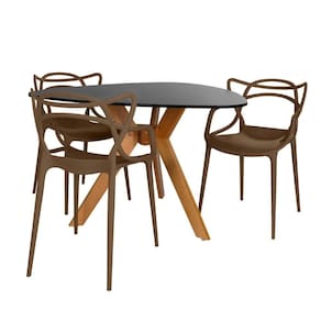 Conjunto Mesa De Jantar Orgânica Nina 120cm Preta Com 3 Cadeiras Allegra - Marrom