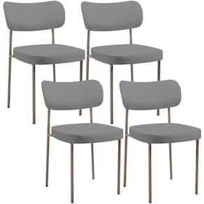 Kit 04 Cadeiras Decorativa Estofada Para Sala De Jantar Melina Base Arena L02 Linho Cinza Escuro - Lyam Decor