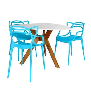 Conjunto Mesa De Jantar Orgânica Nina 120cm Branca Com 3 Cadeiras Allegra - Azul