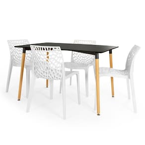 Conjunto Mesa De Jantar Retangular Eiffel Preta 120x80cm Com 4 Cadeiras Gruvyer - Branco