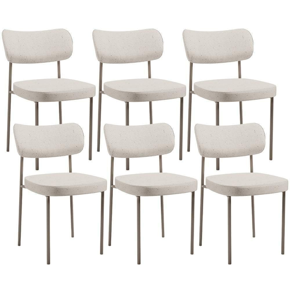 Kit 06 Cadeiras Estofadas Para Sala De Jantar Melina Base Arena L02 Linho Cru - Lyam Decor