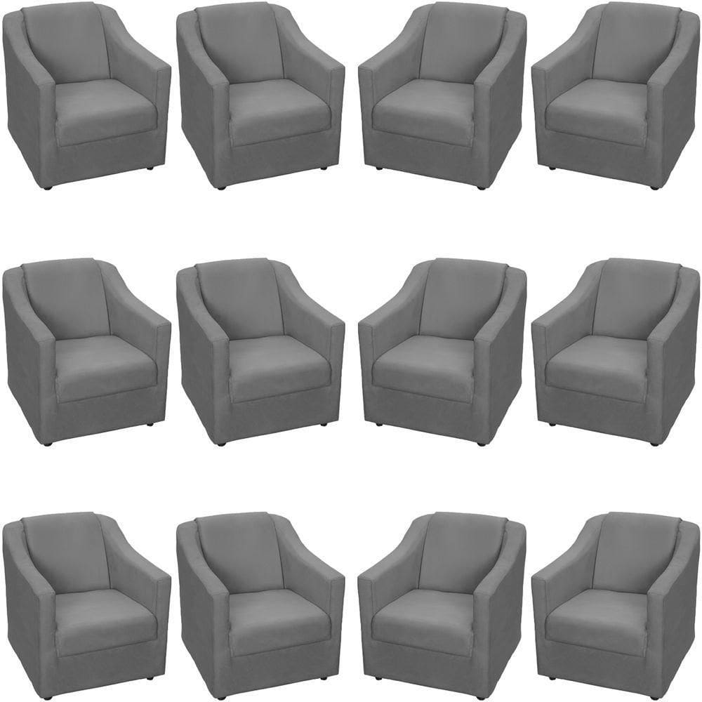 Kit 12 Poltronas Mila Pé De Plástico Cromado - Cinza Suede