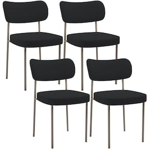 Kit 04 Cadeiras Decorativa Estofada Para Sala De Jantar Melina Base Arena L02 Bouclê Preto - Lyam Decor